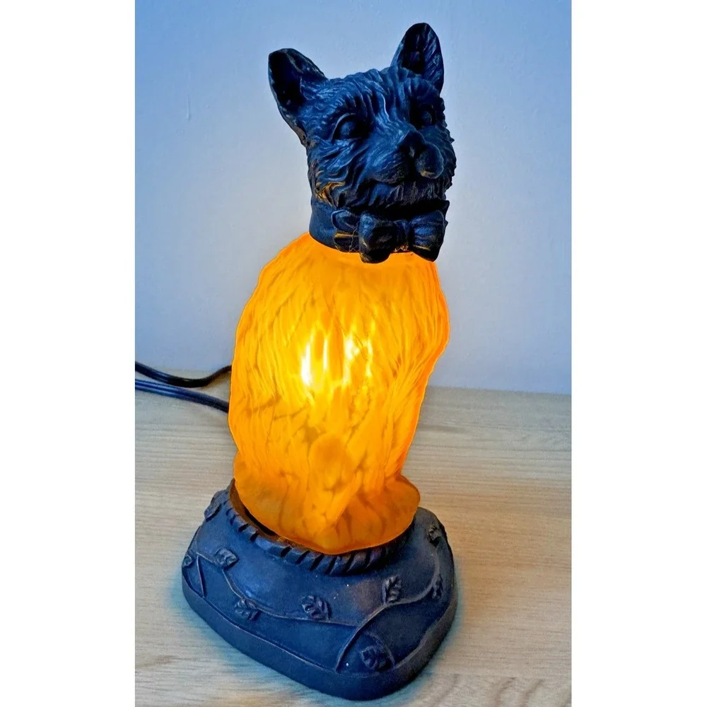Lighted Cat Lamp Amber Glow Accent Light Vintage Style Table Lamp Tested